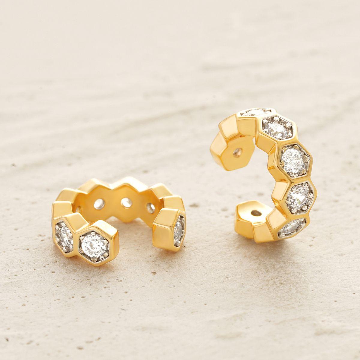 Hexagonal Crystal Ear Cuff