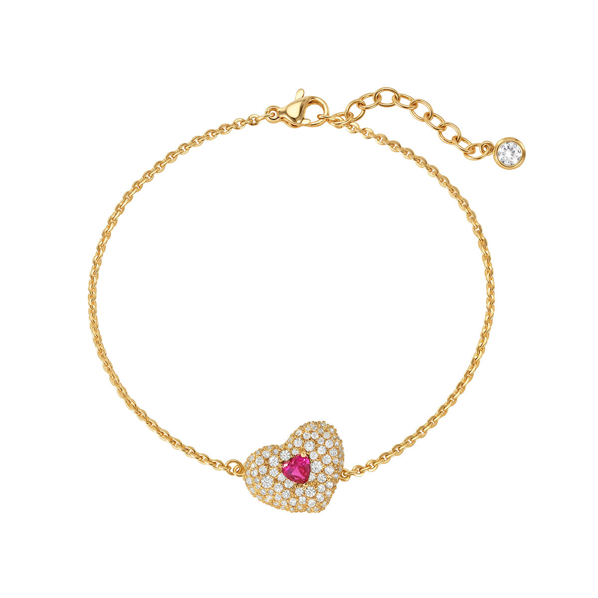 MYEARS Sparkling Heart Ruby Bracelet worn by a woman, gold heart ruby bracelet for everyday wear and gifting