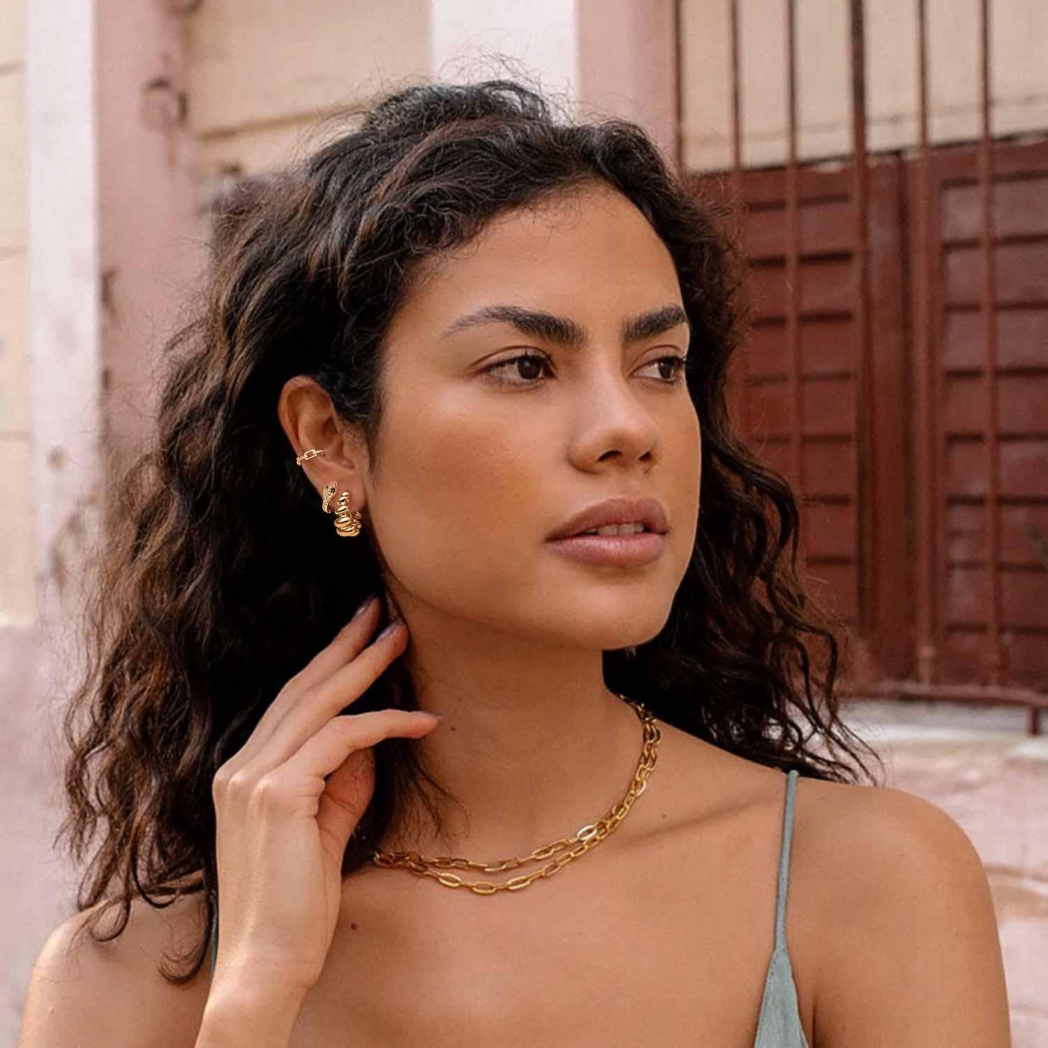 Green Snake Huggie Hoop Earrings