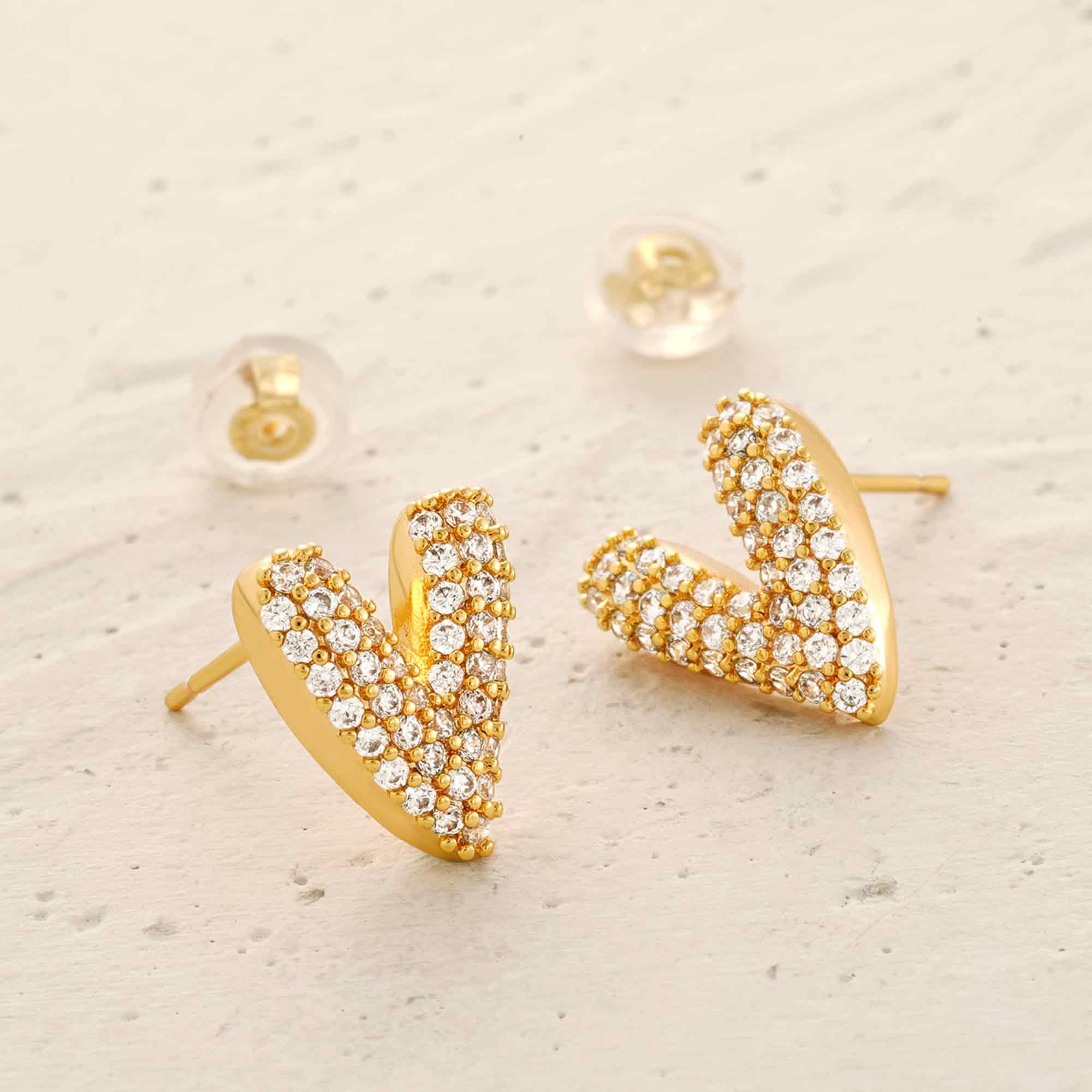 V Heart Stud Earrings