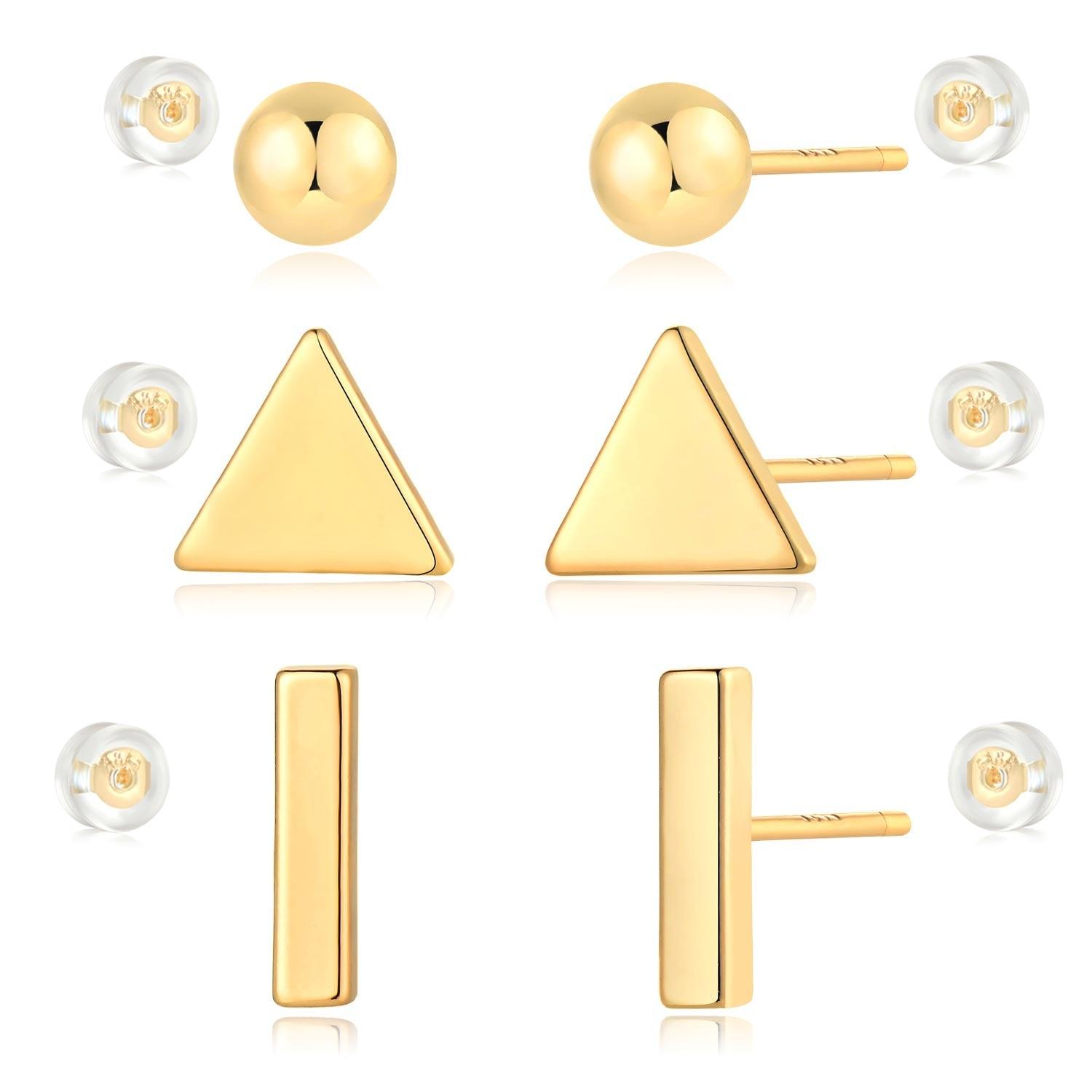 Ball & Triangle & Bar Stud Earrings Set
