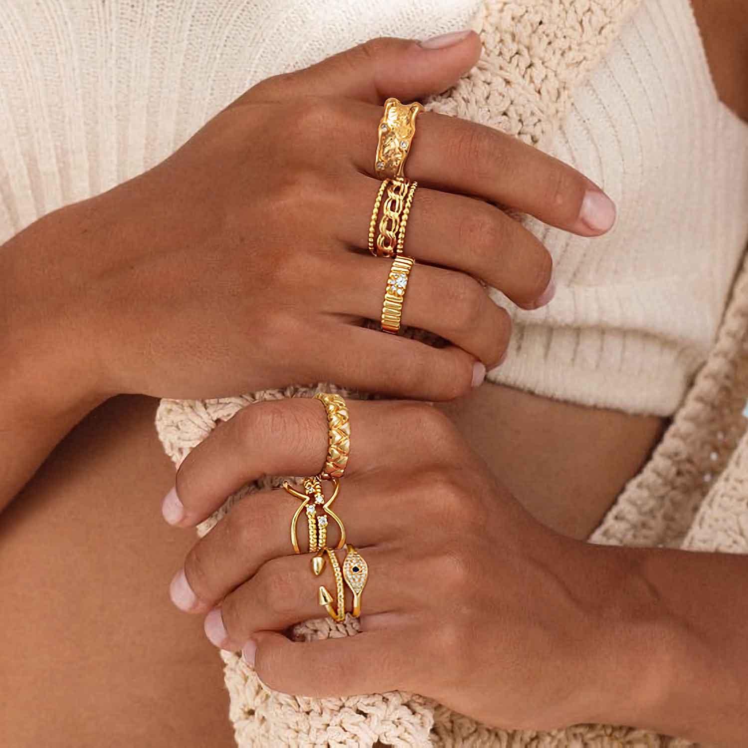 Ocean Wave Irregular Wide Band Stack Ring
