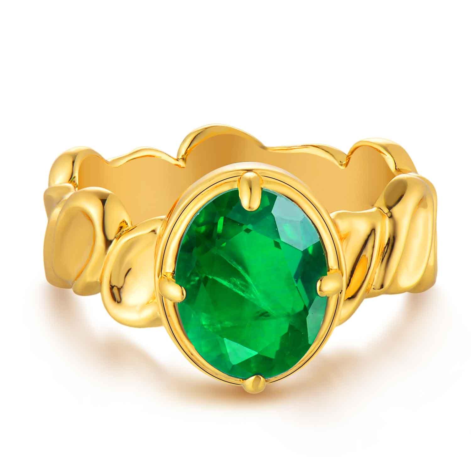 Oval Solitaire Simulated Emerald/Paraiba Solitaire Cocktail Ring