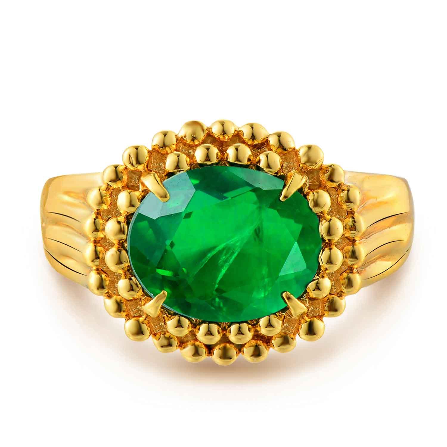 Oval Solitaire Simulated Emerald/Paraiba Solitaire Cocktail Beaded Ring