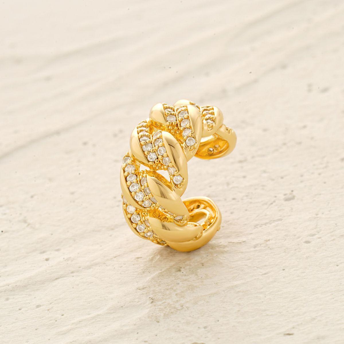 Chain Ribbed Pave Ear Cuff