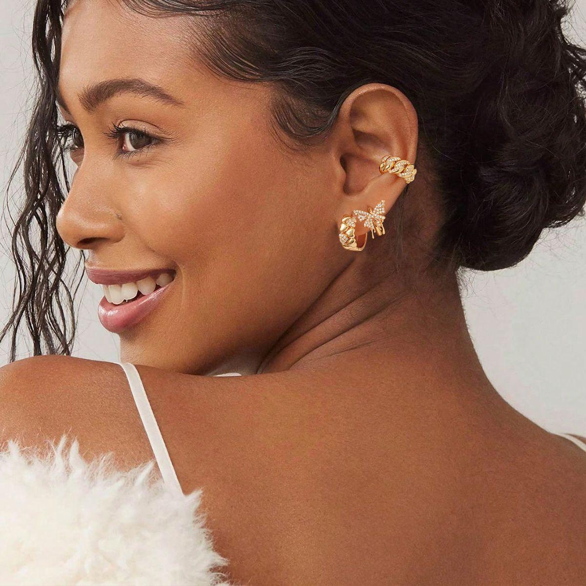 Chain Ribbed Pave Ear Cuff