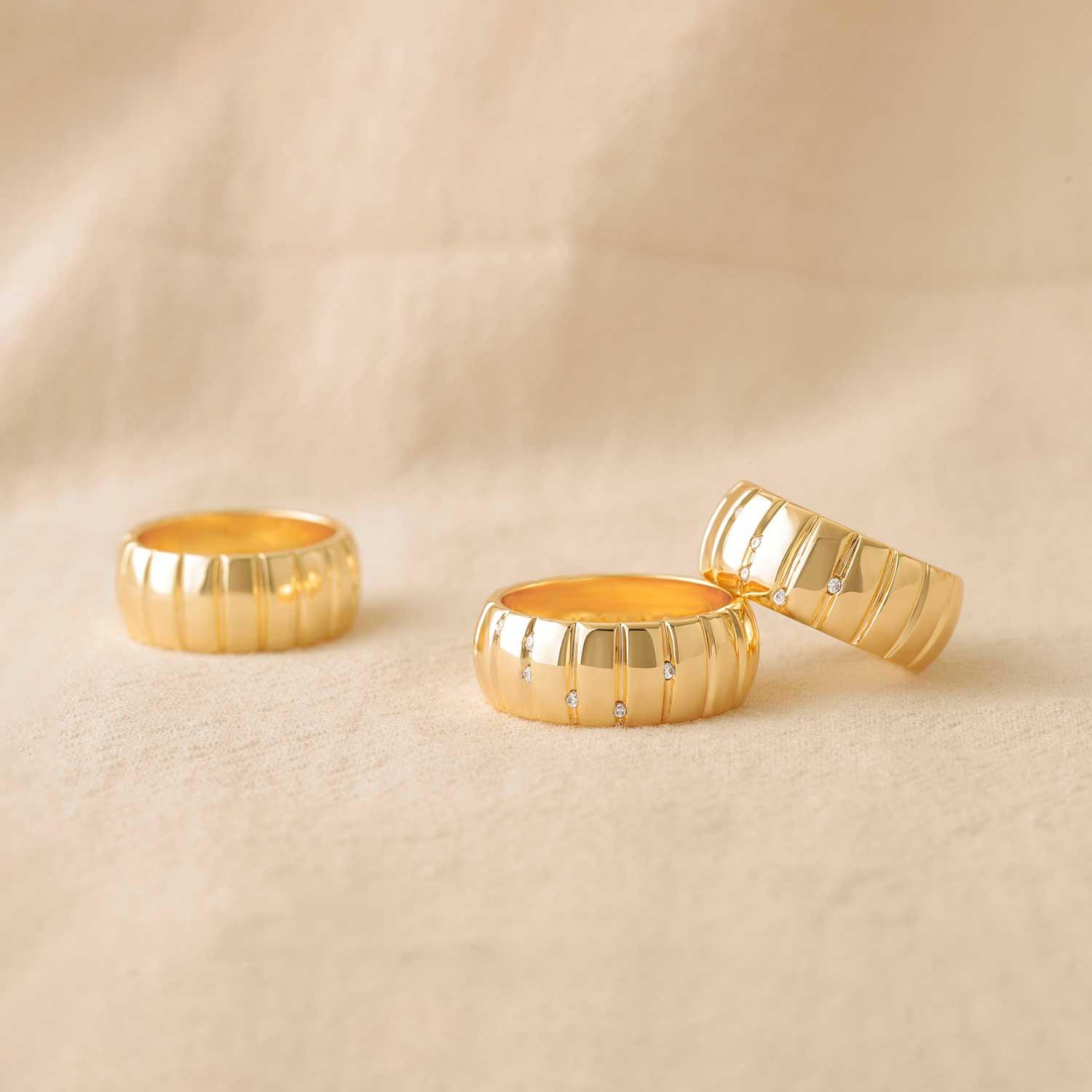 9MM Cubic Zirconia Pumpkin Ribbed Ring