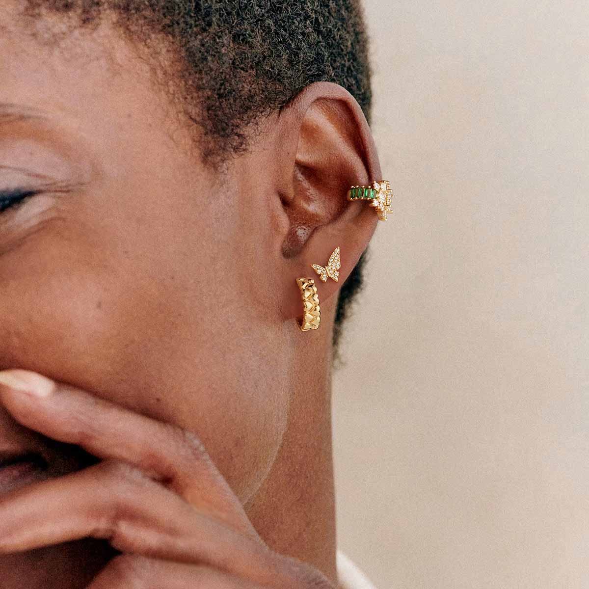 Double Row Heart Huggie Earrings
