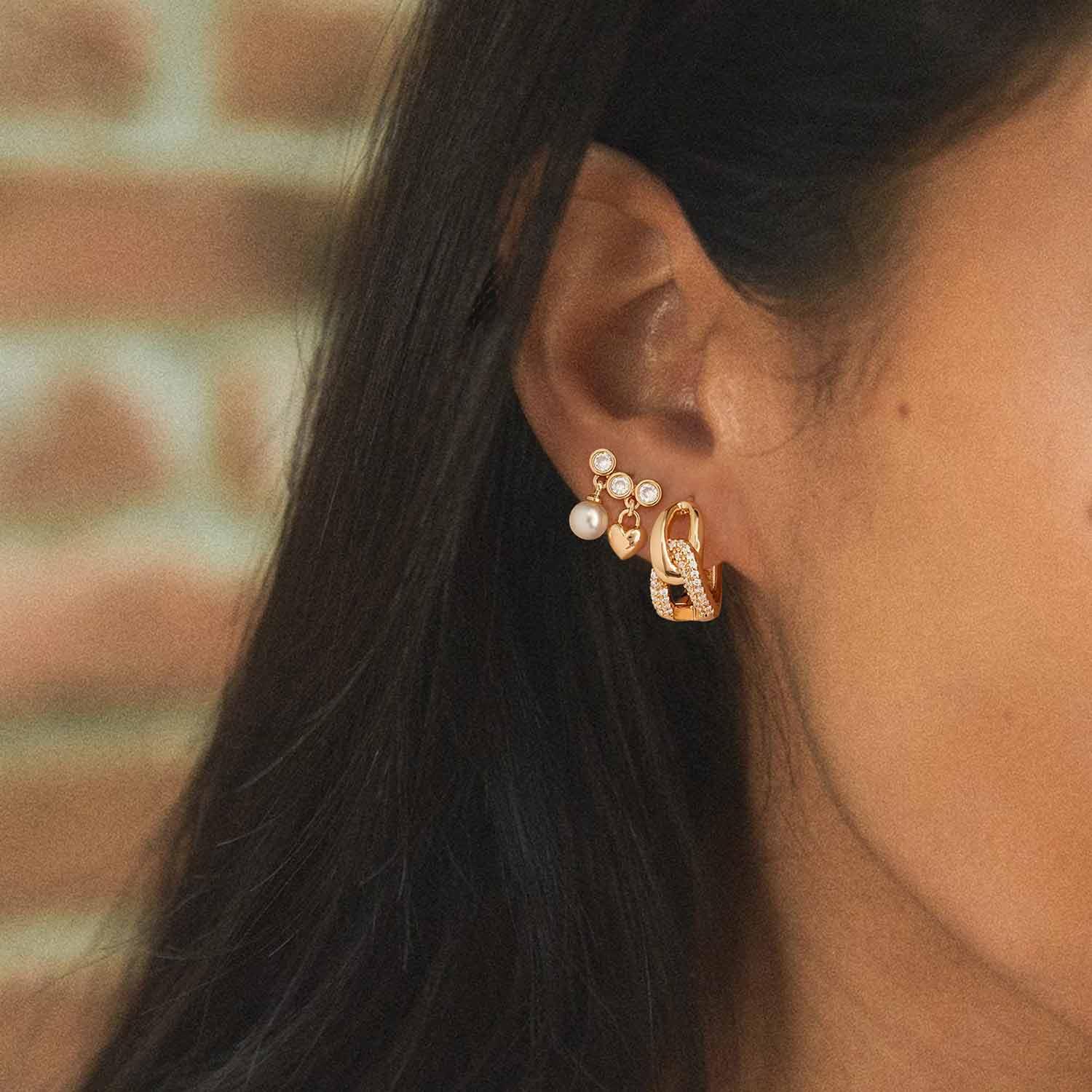 Gold Heart Pearl Stud Earrings