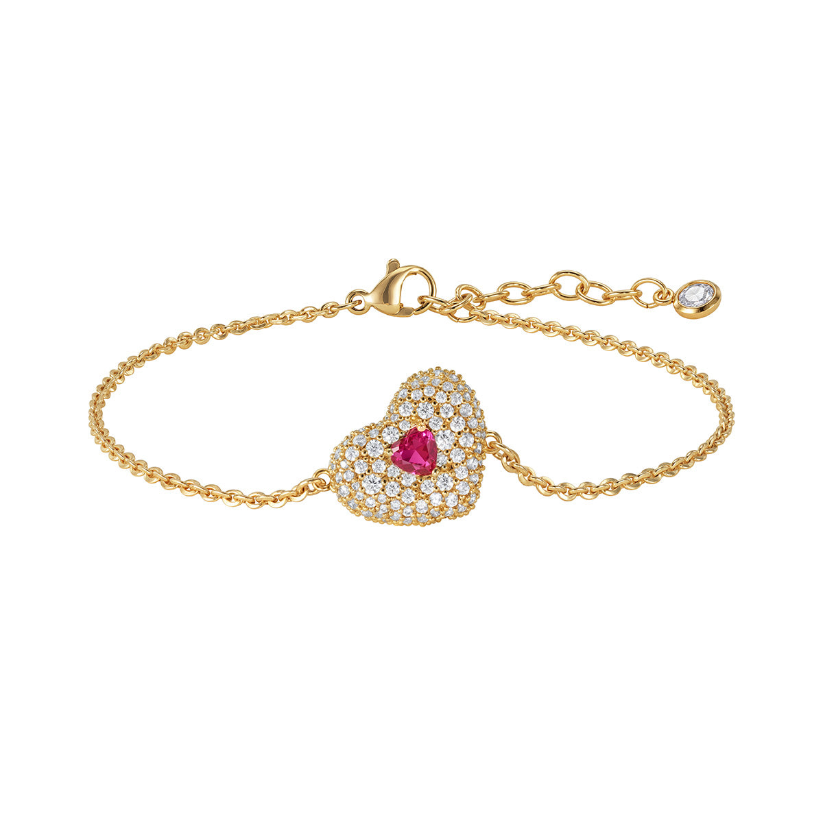 MYEARS Sparkling Heart Ruby Bracelet in gold for women, elegant ruby heart bracelet for everyday wear and gifting