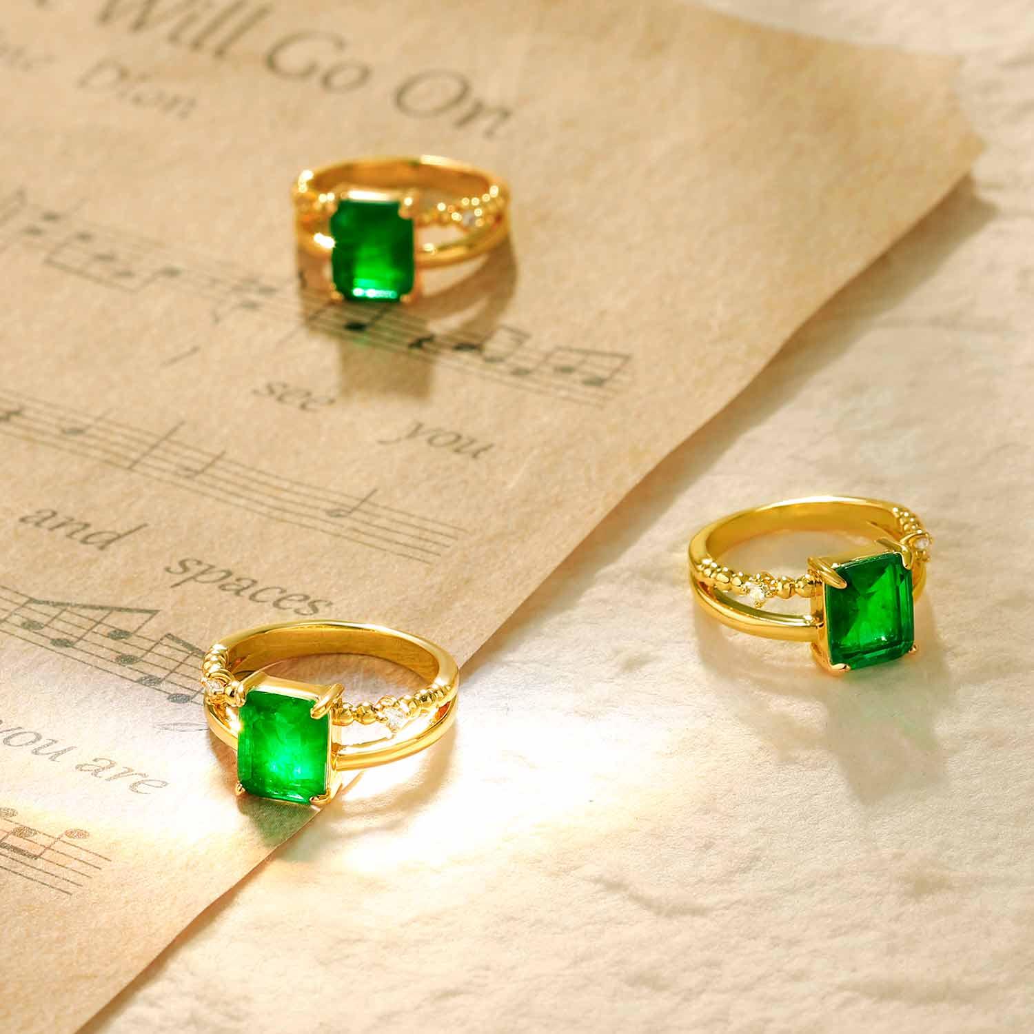 Rectangle Simulated Emerald/Paraiba Solitaire Cocktail Ring