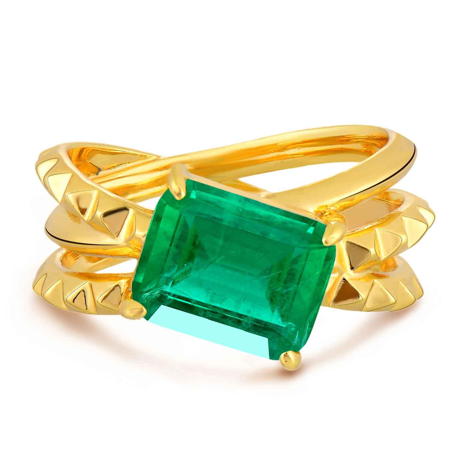 Simulated Emerald/Paraiba Interlocking Pyramid Ring