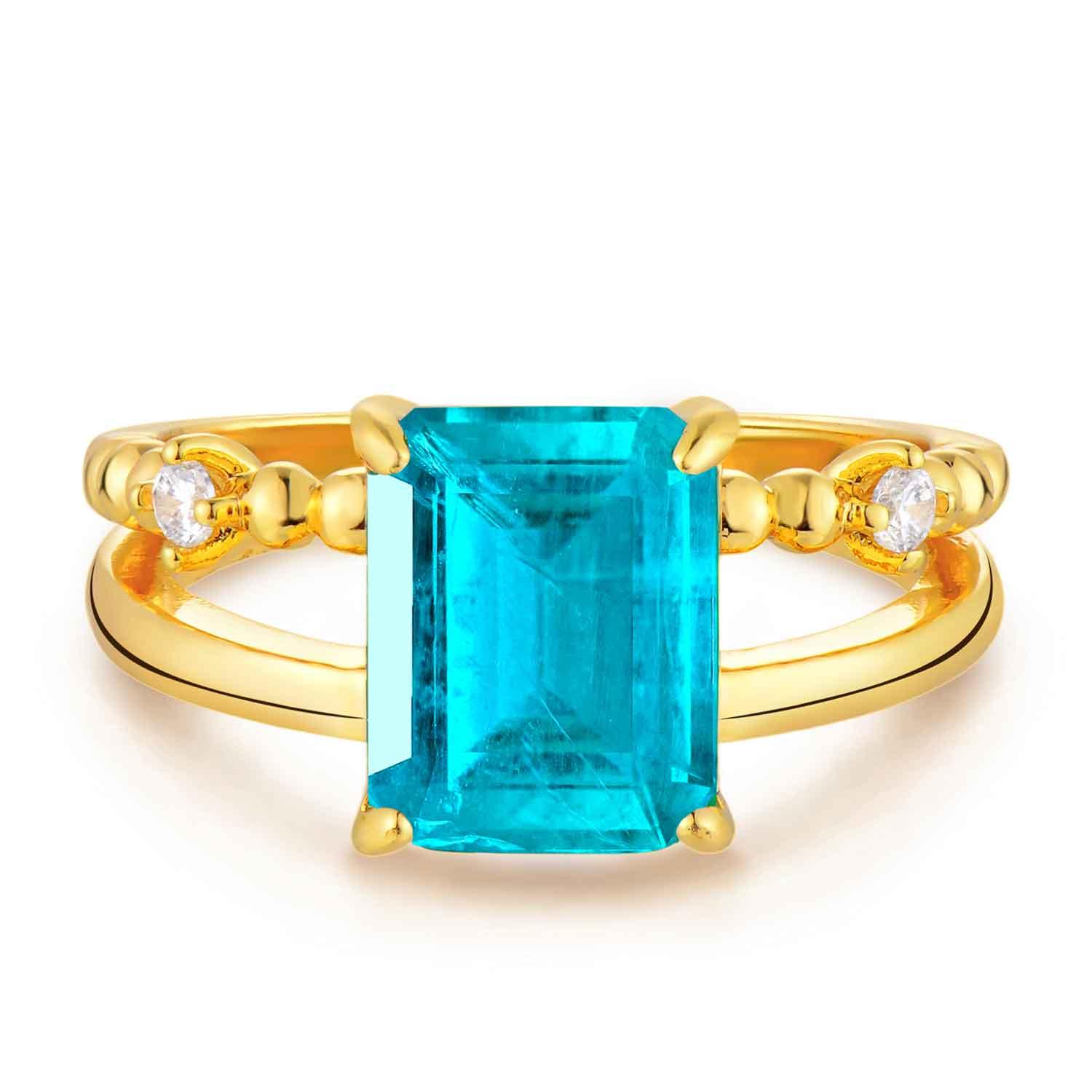 Rectangle Simulated Emerald/Paraiba Solitaire Cocktail Ring