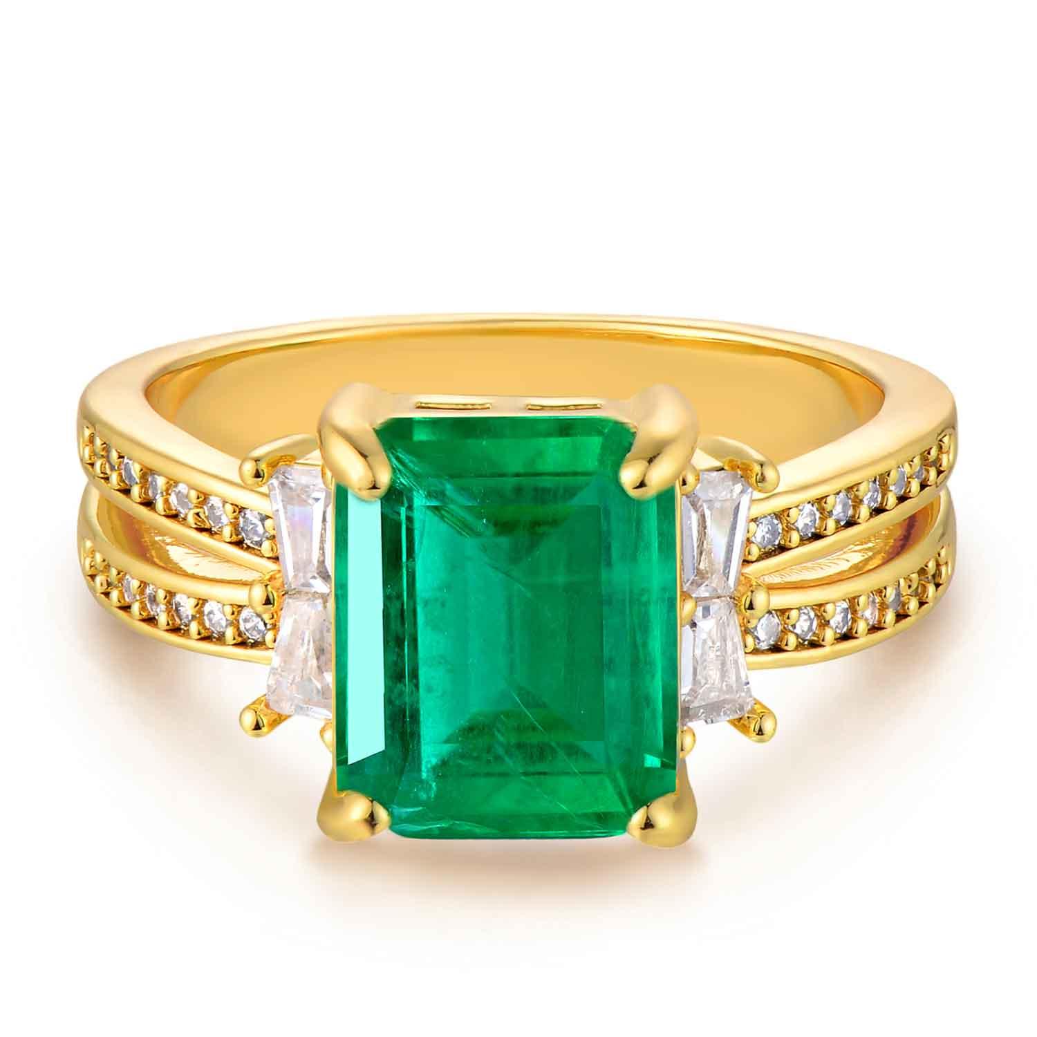 Emerald Cut Simulated Emerald/Paraiba Solitaire Cocktail Bow Ring
