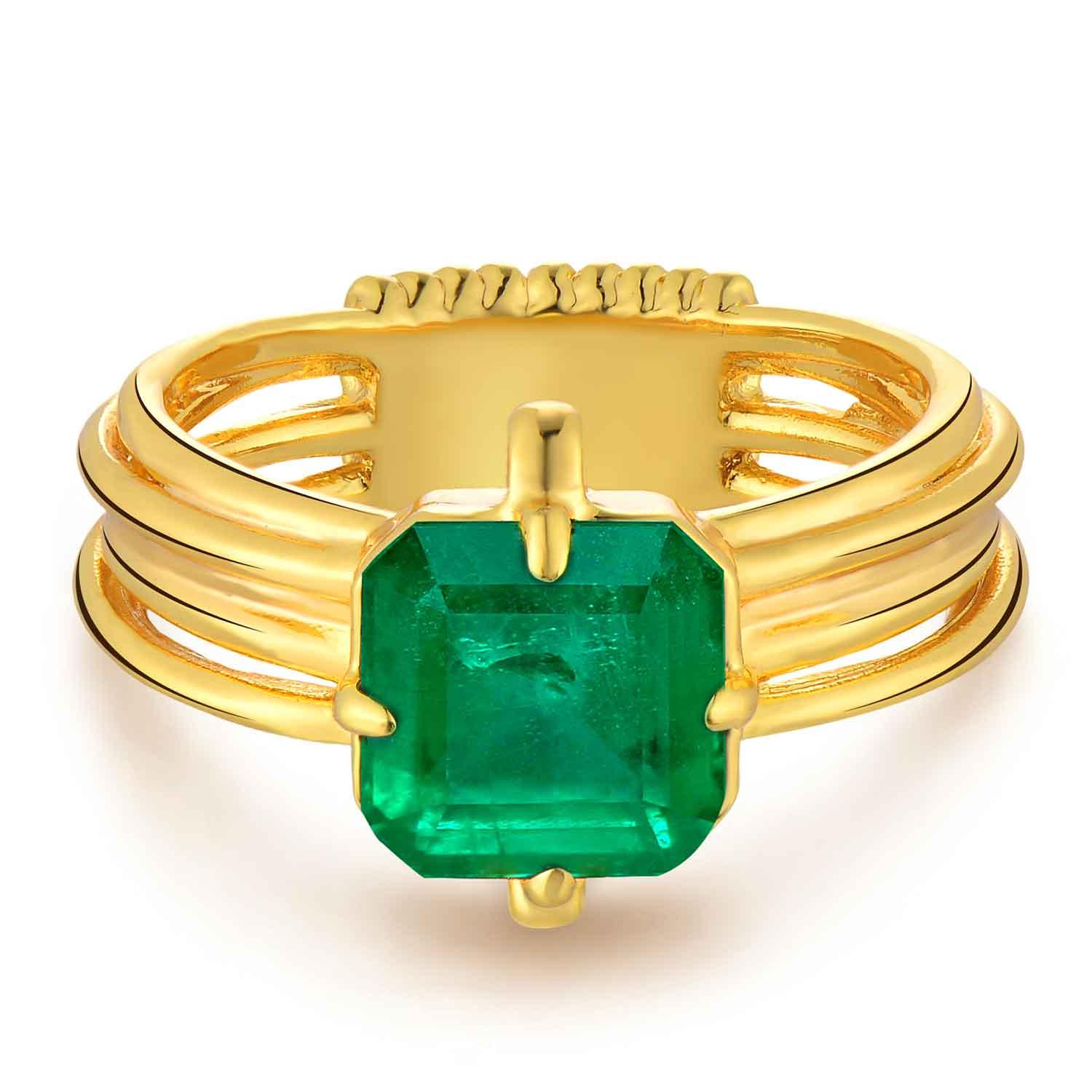Emerald Cut Simulated Emerald/Paraiba Solitaire Cocktail Six-in-One Row Ring