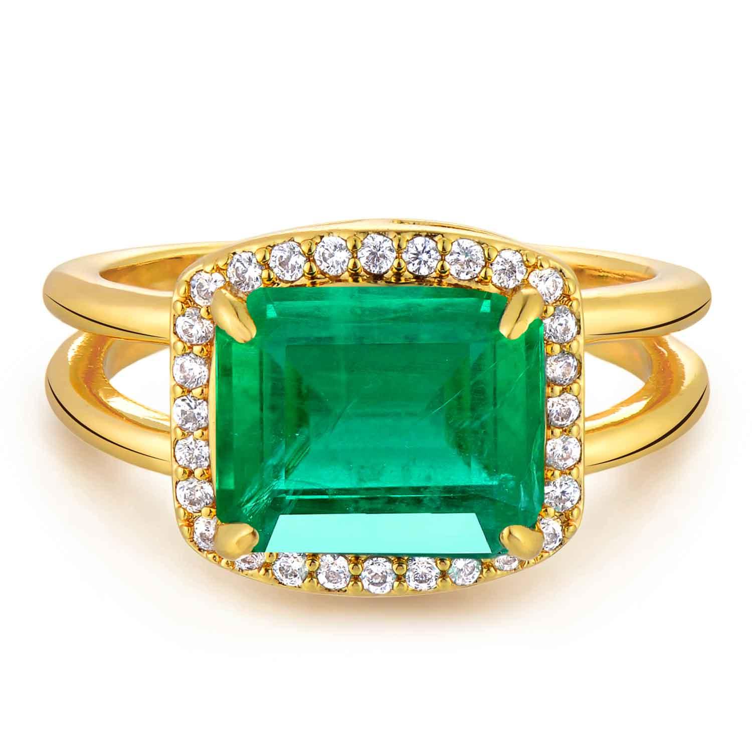 Emerald Cut Diamond Ring Simulated Emerald Cocktail Ring