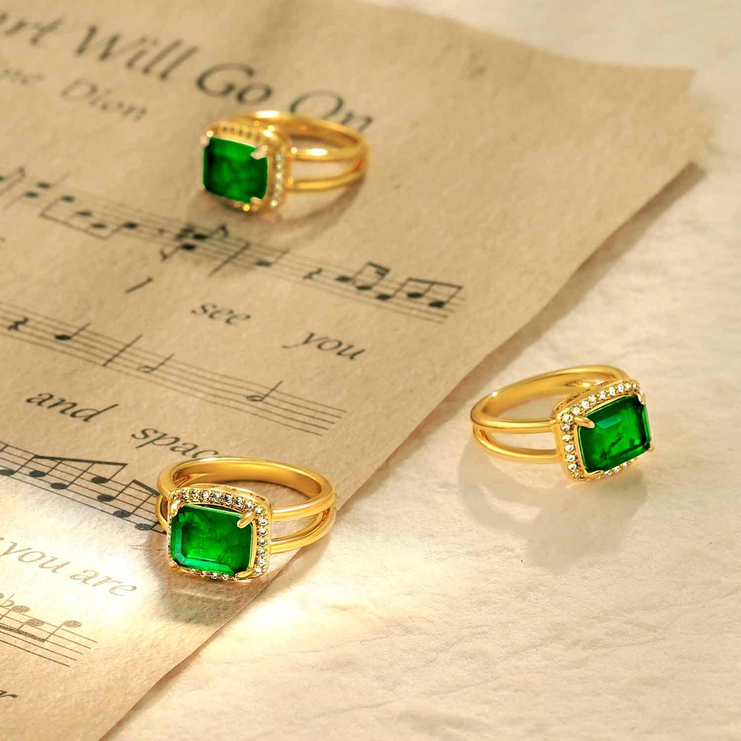 Emerald Cut Diamond Ring Simulated Emerald Cocktail Ring