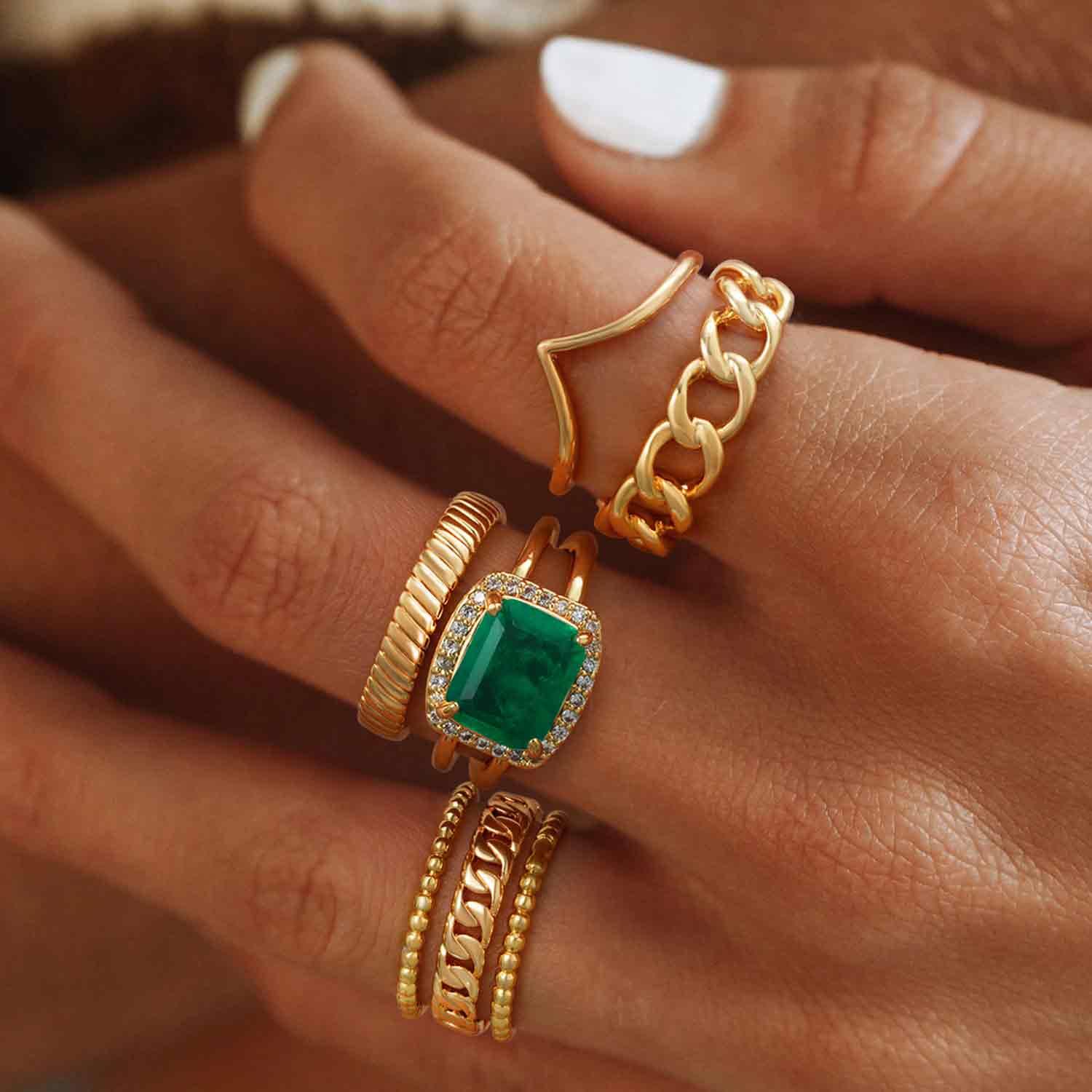 Emerald Cut Diamond Ring Simulated Emerald Cocktail Ring