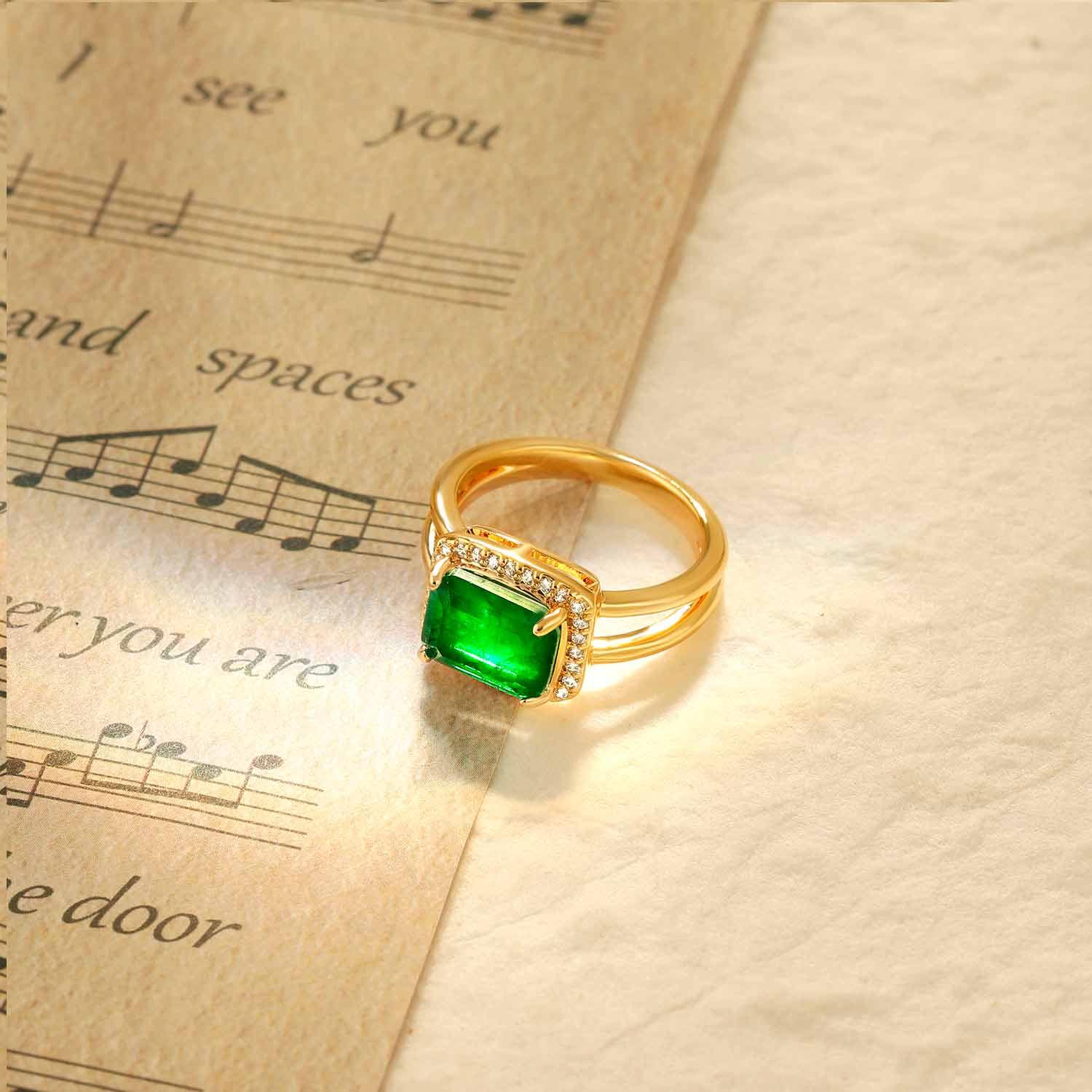 Emerald Cut Diamond Ring Simulated Emerald Cocktail Ring