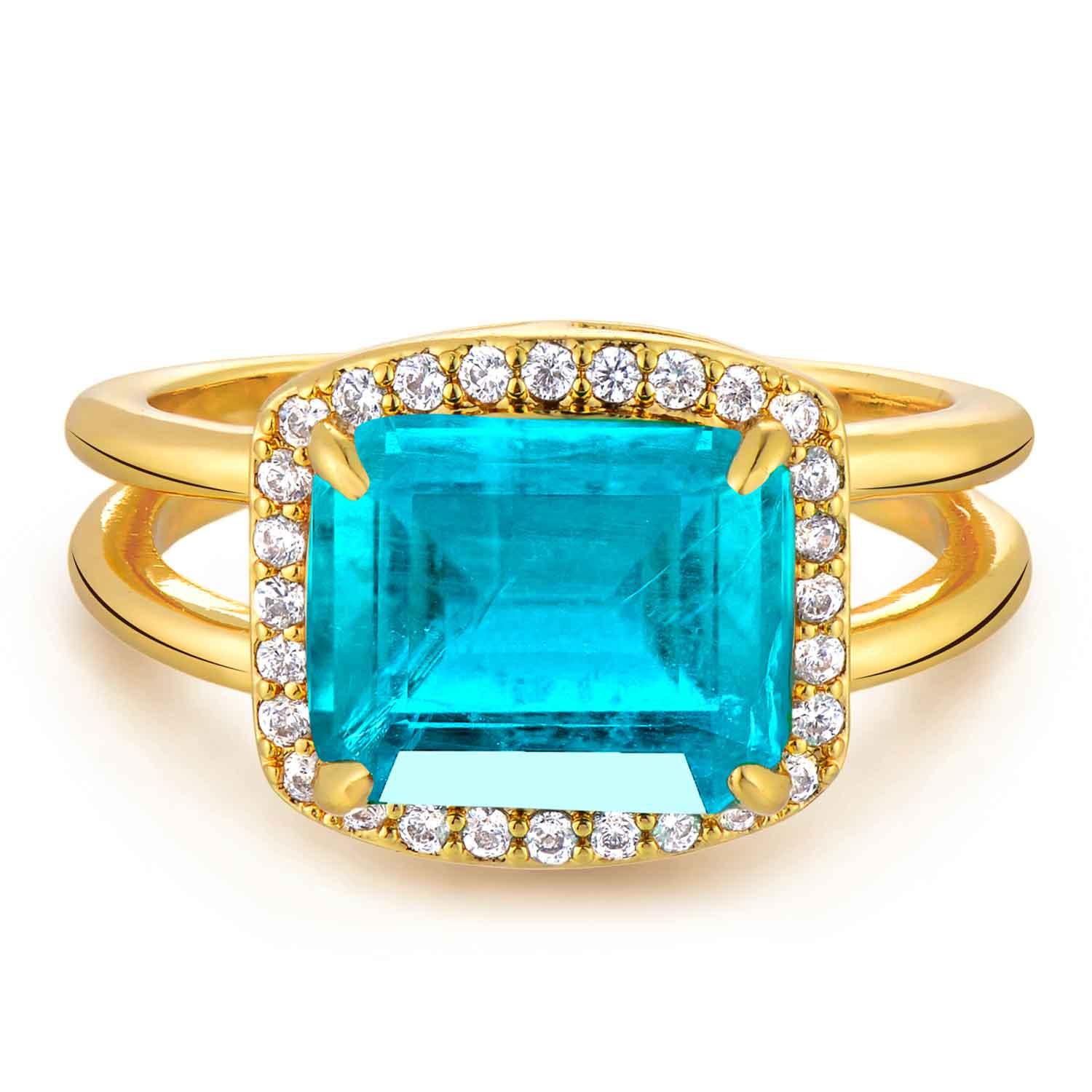 Emerald Cut Diamond Ring Simulated Emerald Cocktail Ring
