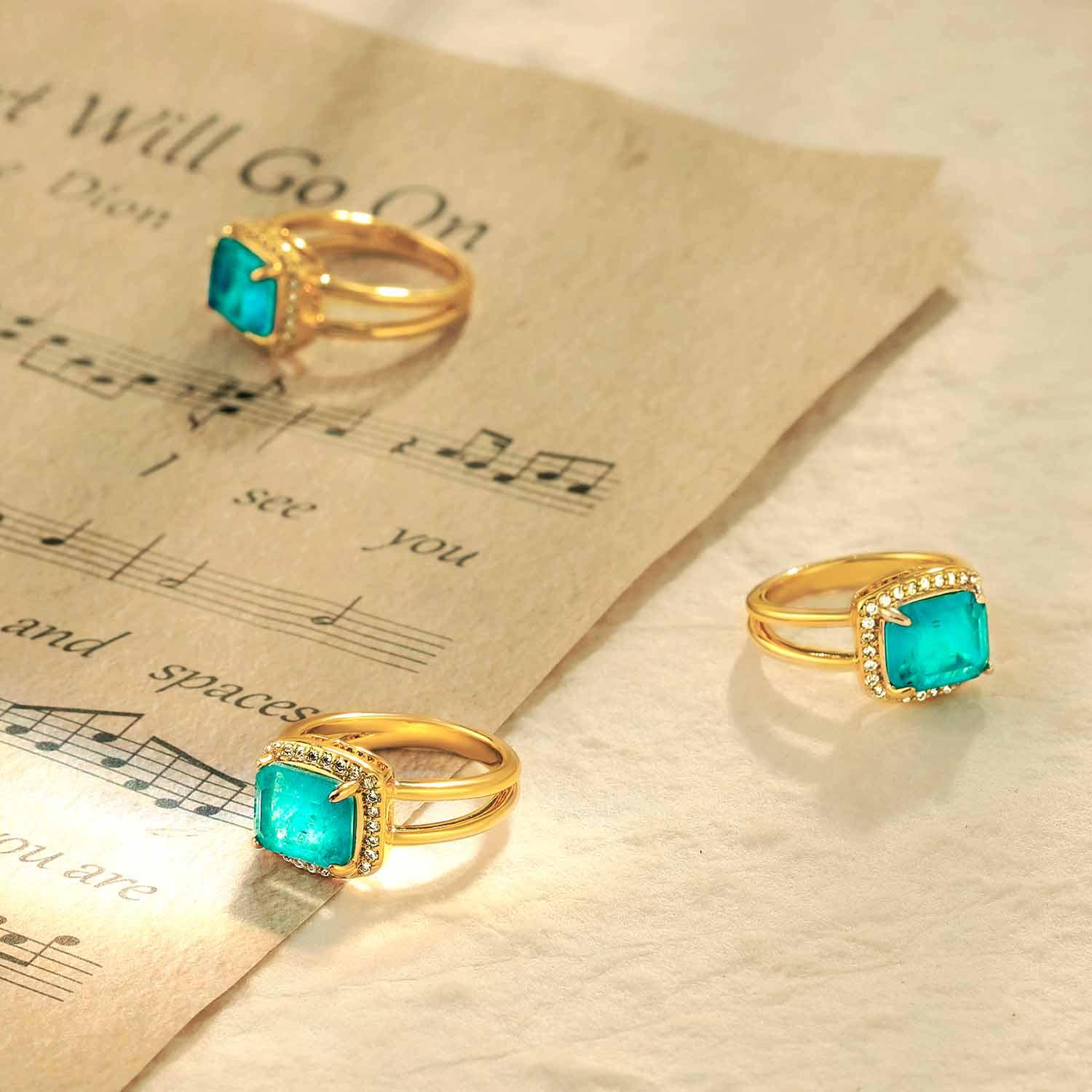 Emerald Cut Diamond Ring Simulated Emerald Cocktail Ring