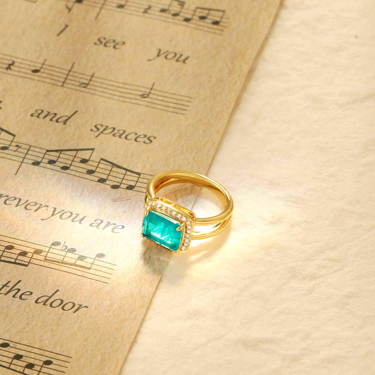 Emerald Cut Diamond Ring Simulated Emerald Cocktail Ring
