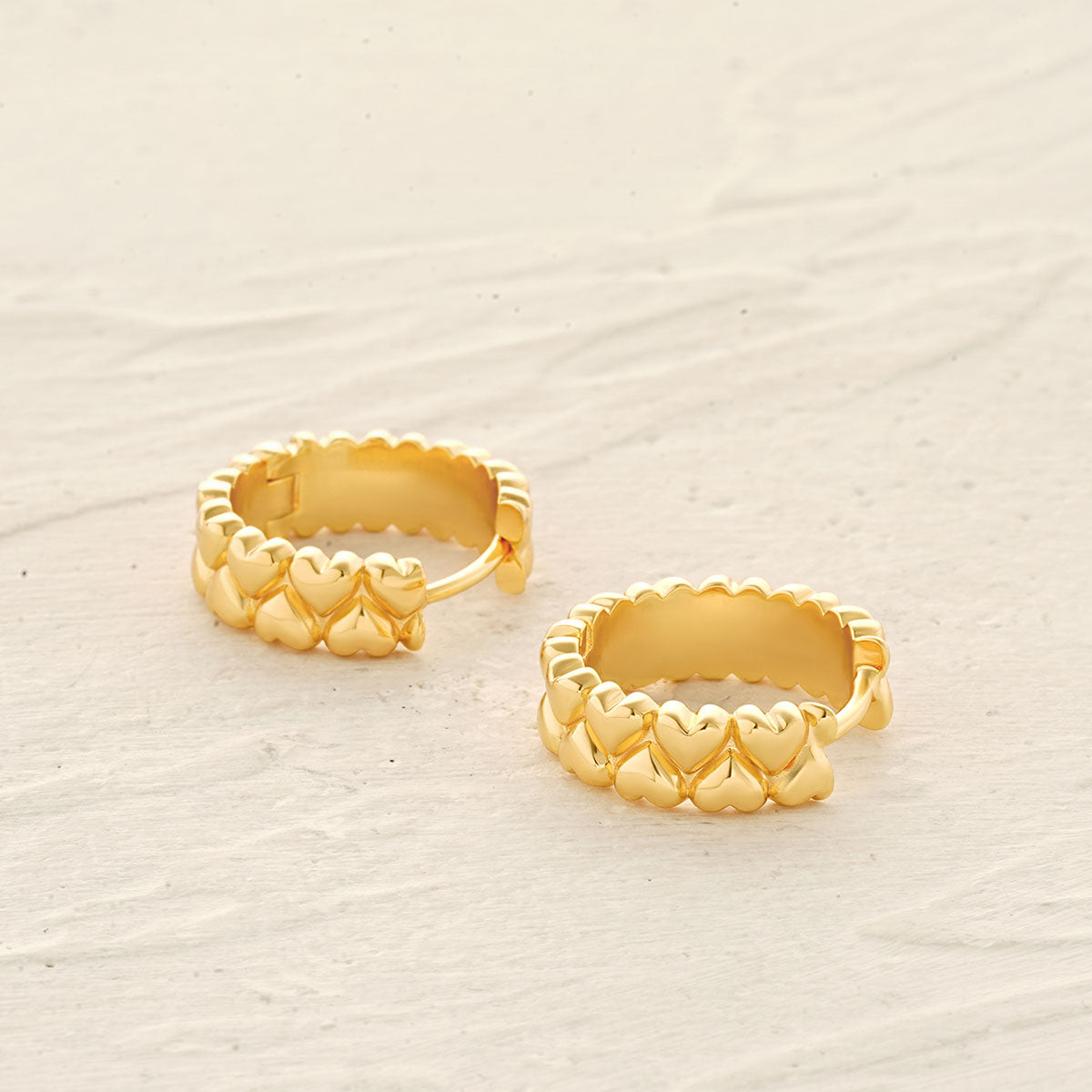 Double Row Heart Huggie Earrings