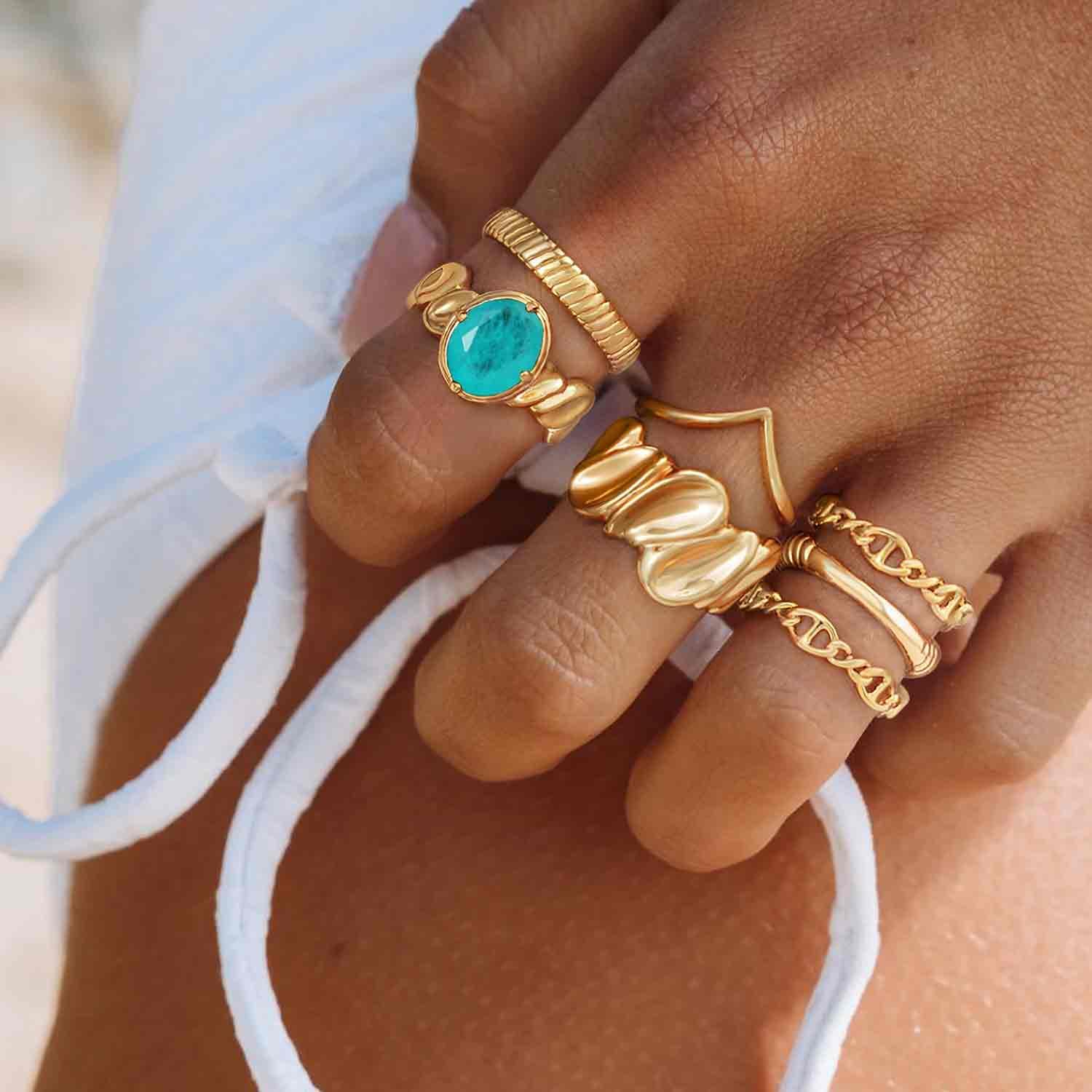 Oval Solitaire Simulated Emerald/Paraiba Solitaire Cocktail Ring