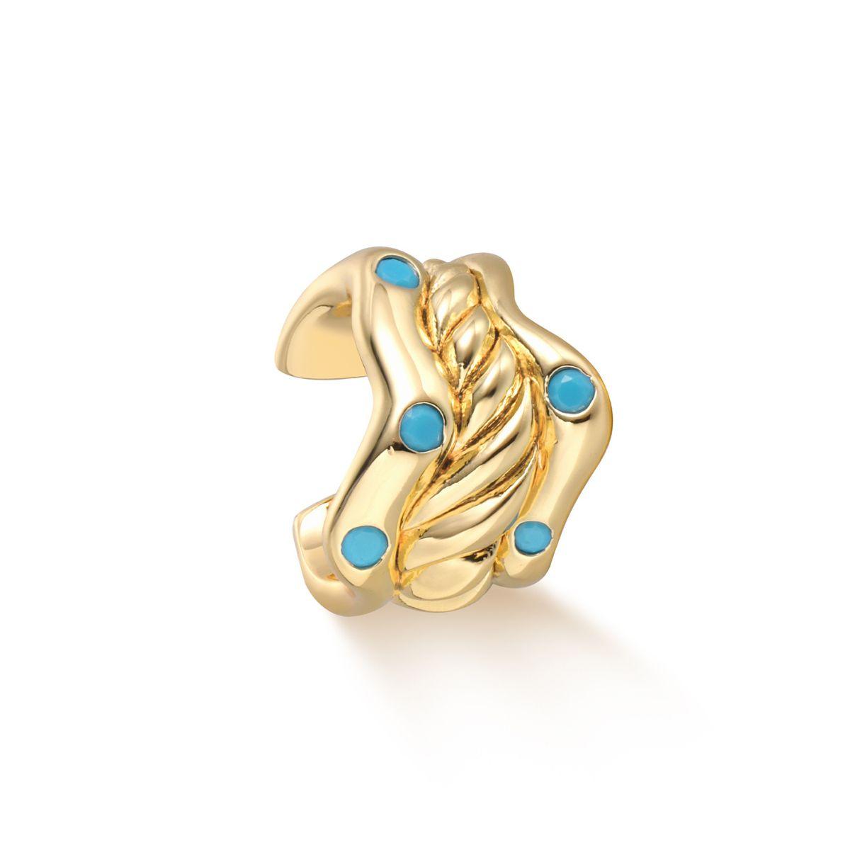 MYEARS® turquoise double chain ear cuff for women in gold, featuring a delicate layered chain design suitable for everyday wear or as a thoughtful gift