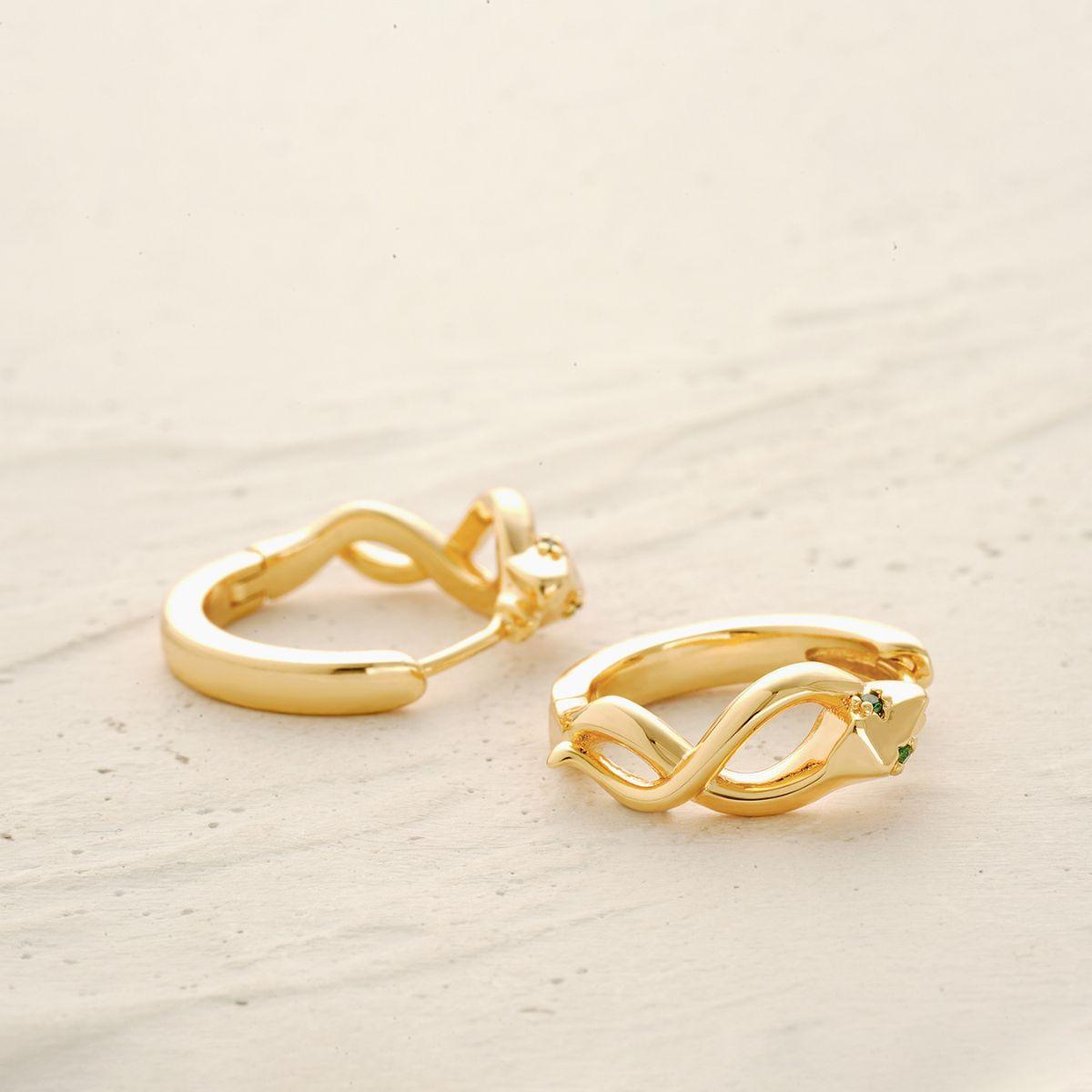Green Gemstone Snake Huggie Earrings