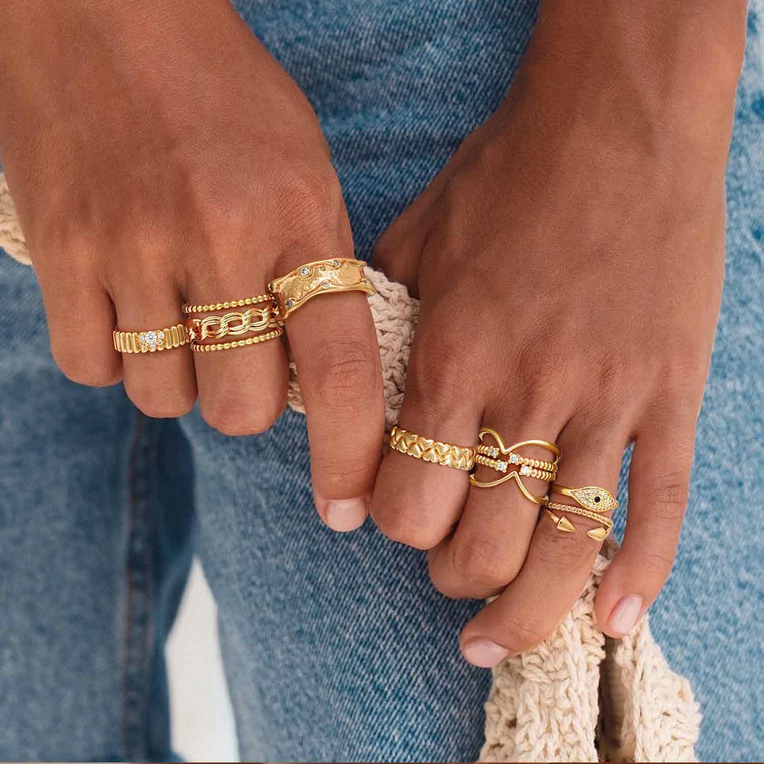 Ocean Wave Irregular Wide Band Stack Ring