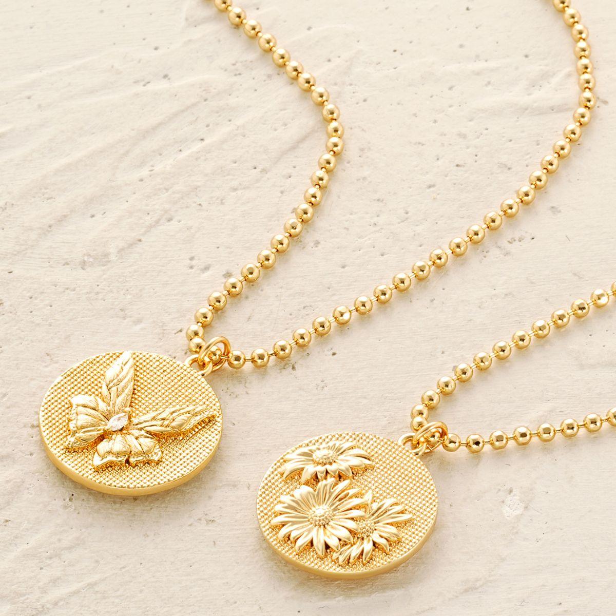 Gold Birth Flower Pendant Necklace