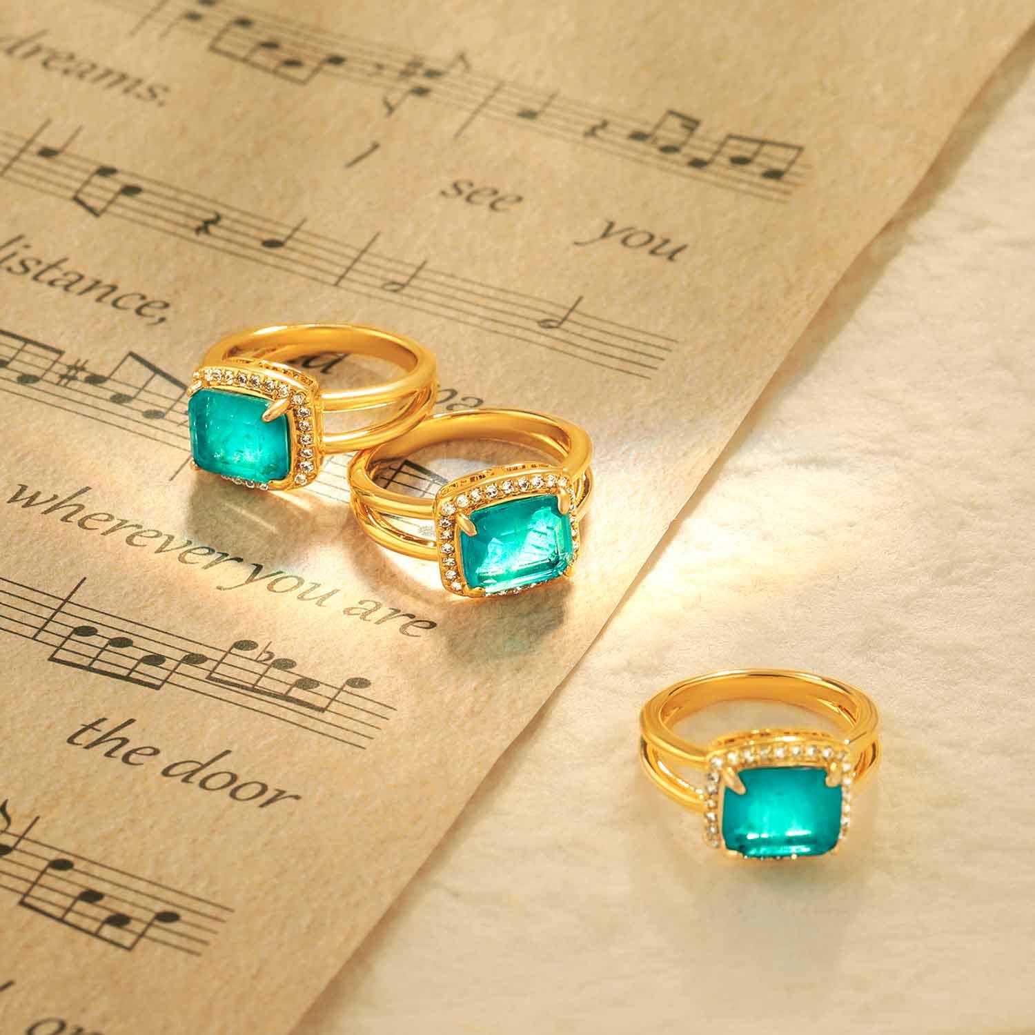 Emerald Cut Diamond Ring Simulated Emerald Cocktail Ring