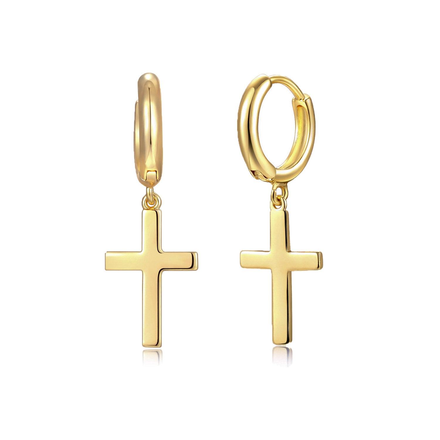 Cross drop dangle hoop earrings in gold, stylish hoop earrings for women