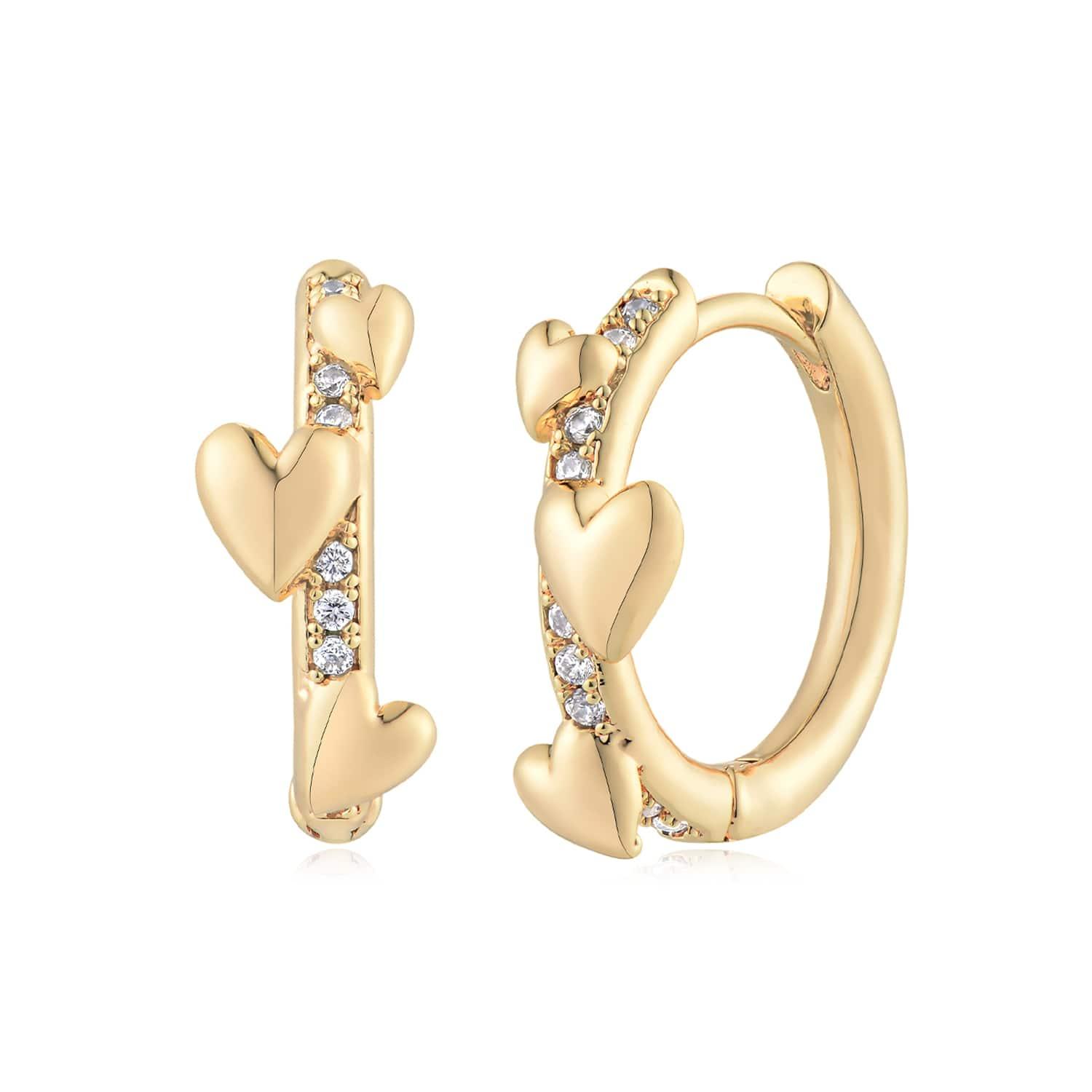 MYEARS Triple Heart Huggie Earrings in gold for women, elegant triple heart huggie earrings perfect for everyday wear