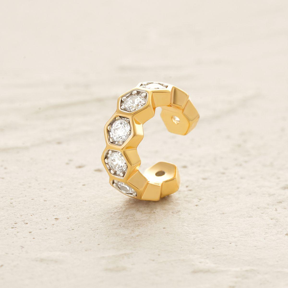 Hexagonal Crystal Ear Cuff