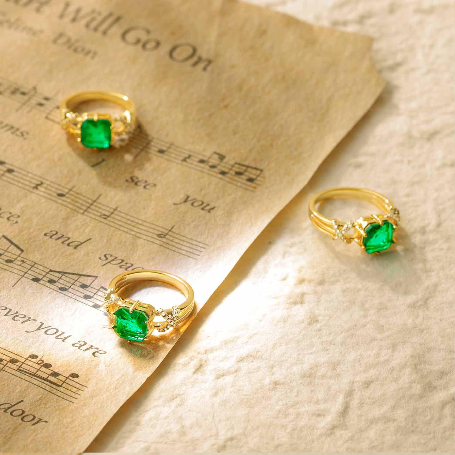 Square SIM Emerald/Paraiba Wavy Pave Ring