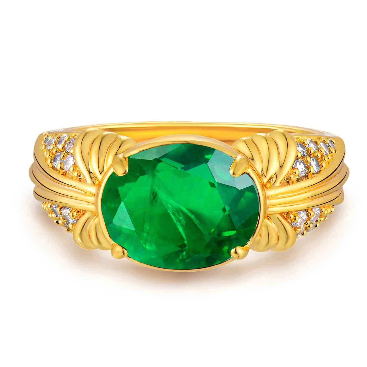 Oval Simulated Emerald/Paraiba Cocktail Pave Ring