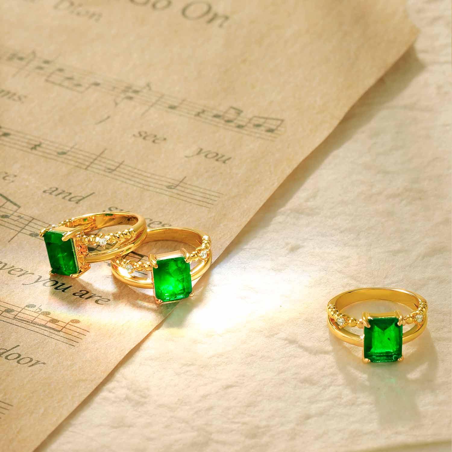 Rectangle Simulated Emerald/Paraiba Solitaire Cocktail Ring