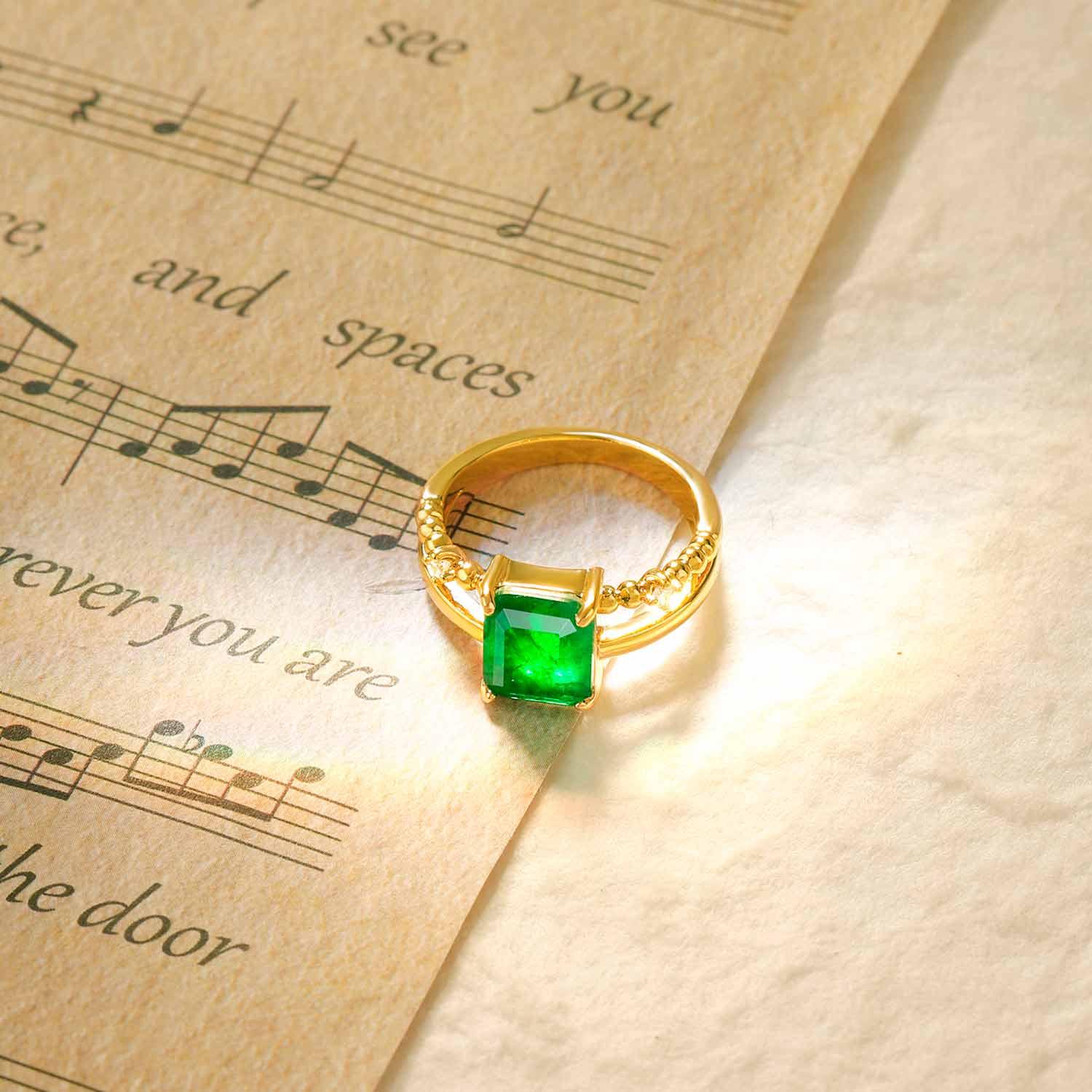 Rectangle Simulated Emerald/Paraiba Solitaire Cocktail Ring