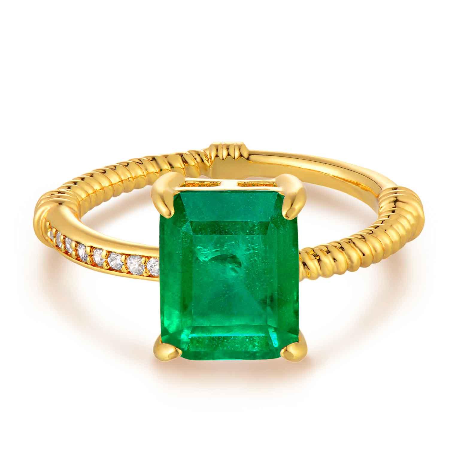 Rectangle Simulated Emerald/Paraiba Solitaire Cocktail Twisted Ring