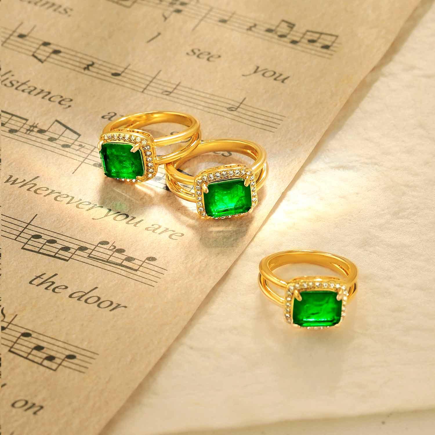 Emerald Cut Diamond Ring Simulated Emerald Cocktail Ring