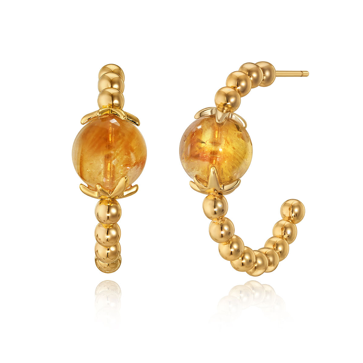 MYEARS® Citrine Beaded Half Hoop Earrings for women, featuring natural amethyst beads with gold accents, ideal for everyday wear and gifting