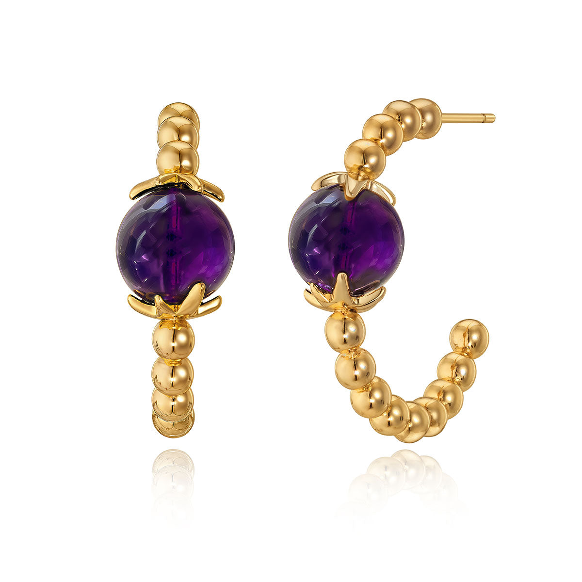 MYEARS® Amethyst Beaded Half Hoop Earrings for women, featuring natural amethyst beads with gold accents, ideal for everyday wear and gifting
