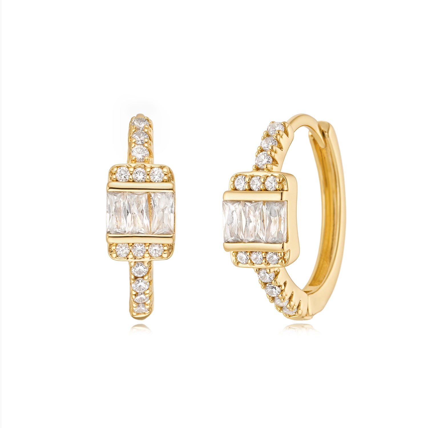 MYEARS® baguette CZ hoop earrings in gold for women, featuring sleek baguette-cut cubic zirconia, perfect for everyday wear