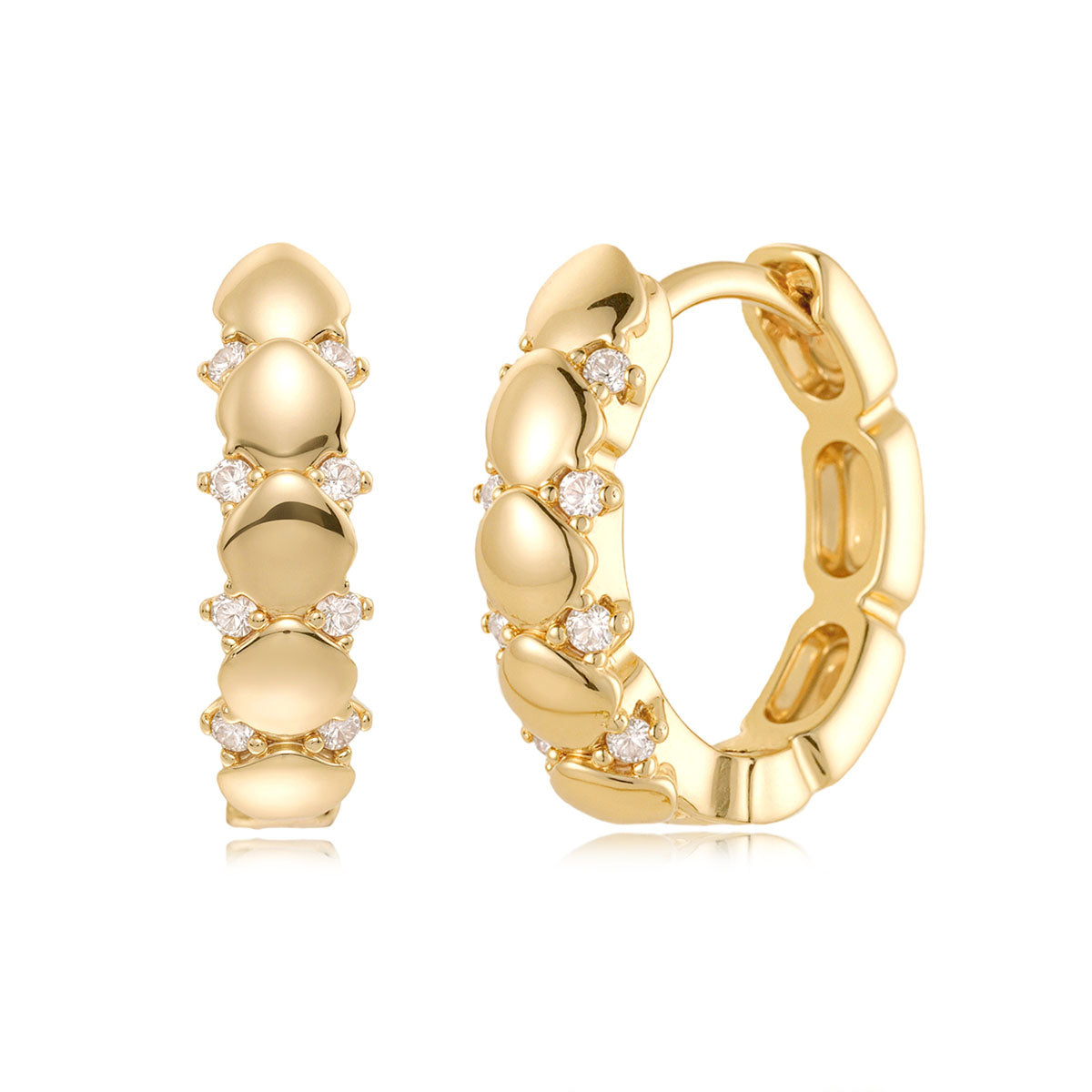 MYEARS® Beaded CZ Huggie Hoop Earrings in gold for women, stylish everyday wearable earrings and perfect gift on white background