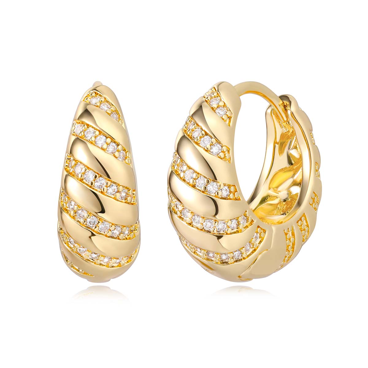 MYEARS® Chunky Croissant CZ Hoop Earrings in gold for women, elegant cubic zirconia hoop design perfect for everyday wear