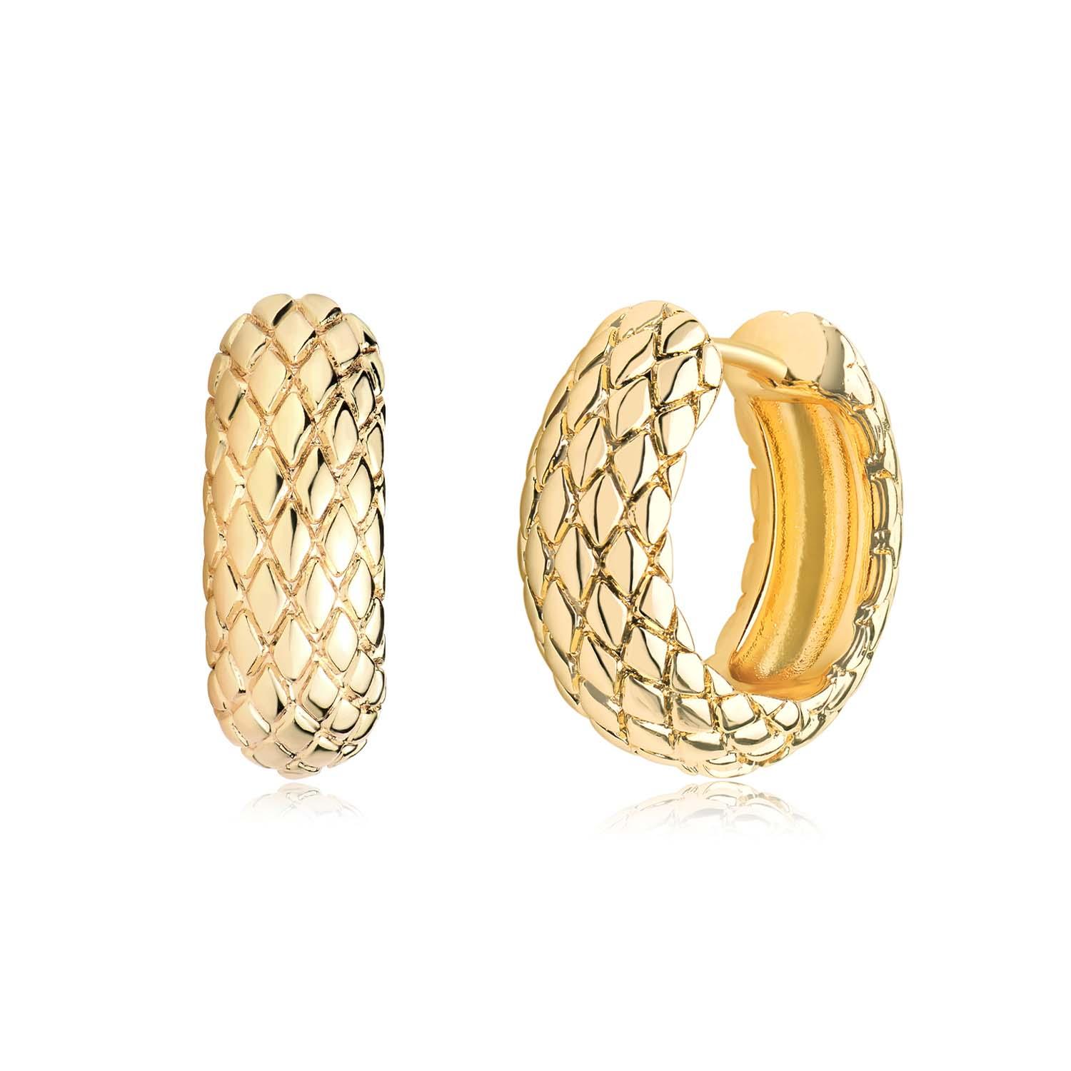 MYEARS® chunky snakeskin huggie hoop earrings in gold for women, bold fashion accessory