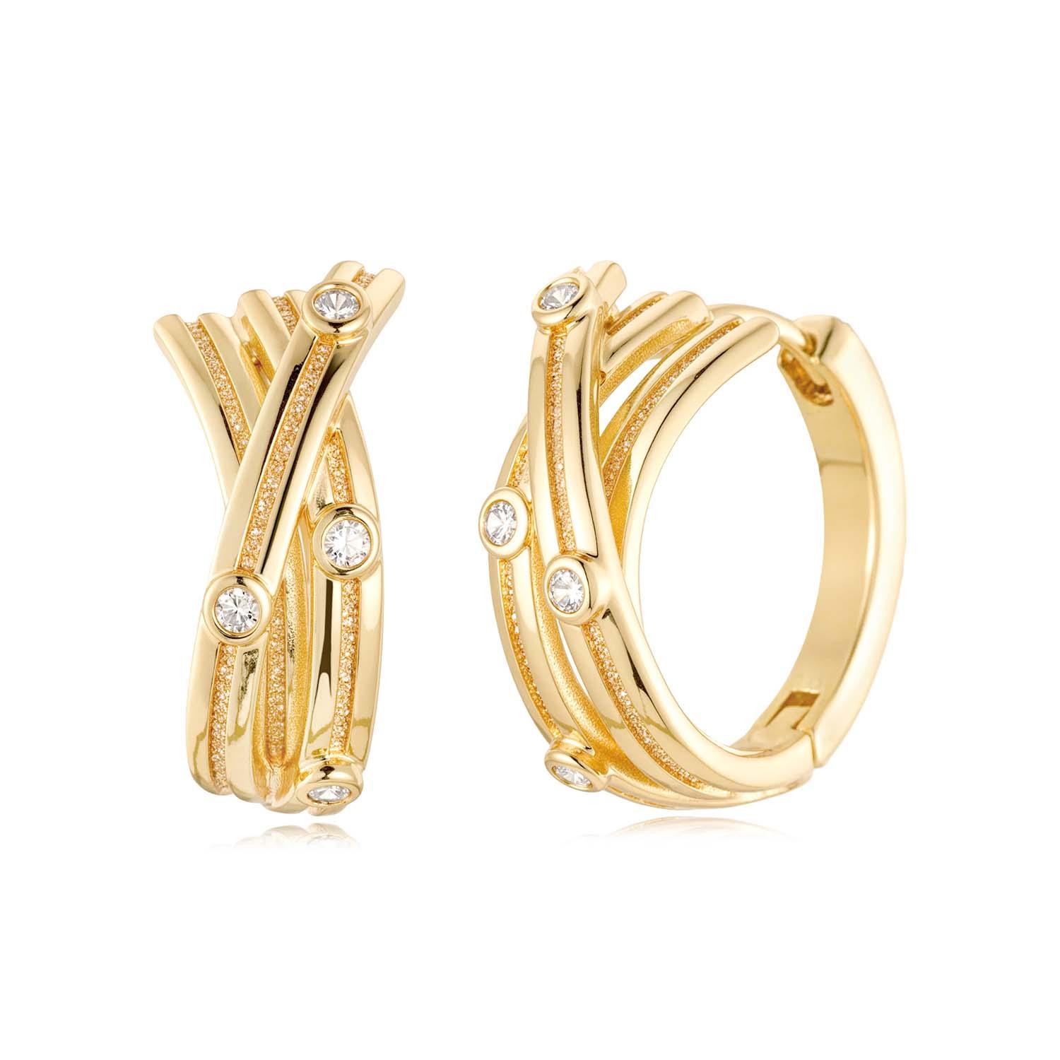 MYEARS® Crossover CZ Dot Hoop Earrings in gold for women, featuring sparkling cubic zirconia dots, perfect for everyday wear or as a stylish gift