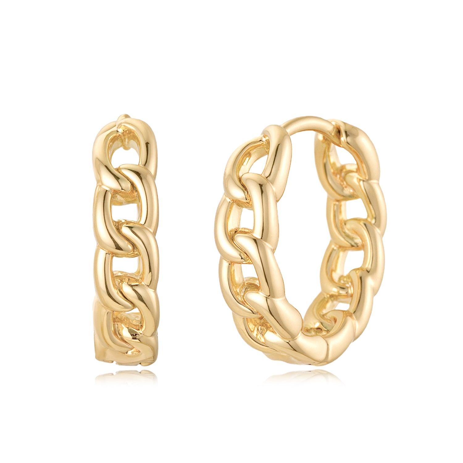 MYEARS® Cuban Chain Link Hoop Earrings, 14K gold earrings for women, stylish Cuban link hoop design, perfect gift for her, elegant everyday wear jewelry.
